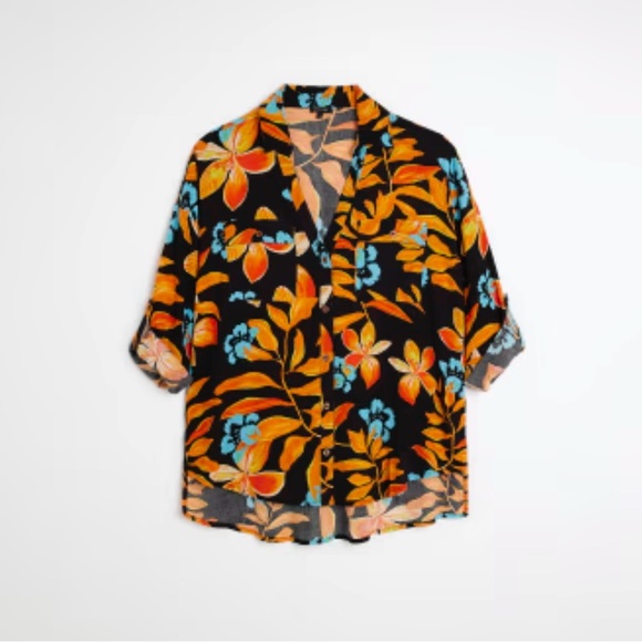 RIVER ISLAND Black Tropical Oversized Top and Mini Skirt Set - Picture 3 of 15